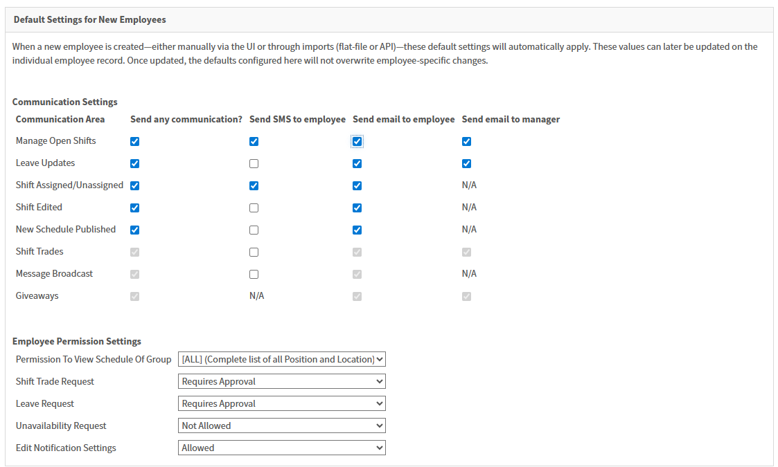 Notification and Permission Defaults