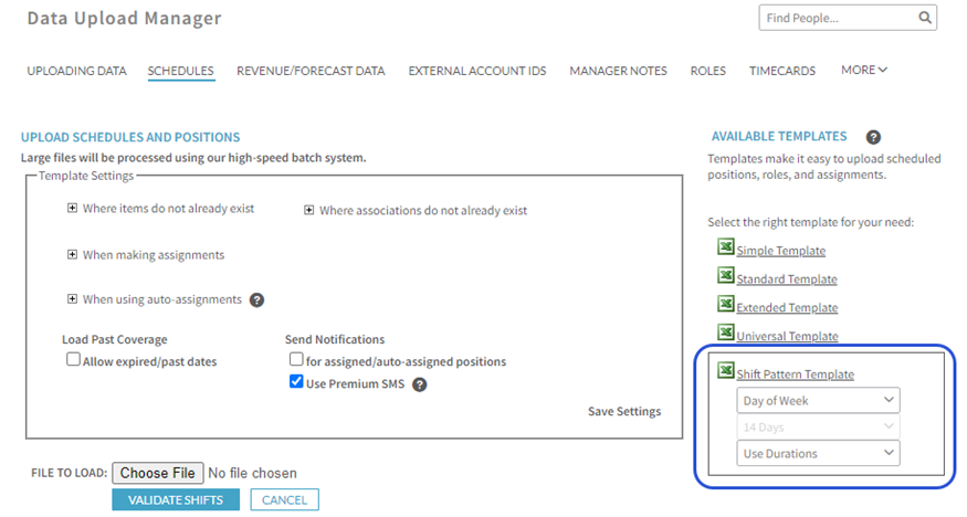 Bulk Uploads: Shift Schedule Patterns in ScheduleFlex